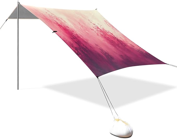 Pink Watercolor Forest Beach Tent Sun Shelter Set UPF50+ UV Protection 10.5 x 9.19 FT Camping Shade Canopy with Sandbags Sand Anchors Carrying Bag and Others