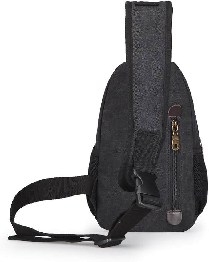 SIMU Sling Bag Pack Canvas Shoulder Sling Backpack Small Crossbody Chest Bag for ipad mini (black)