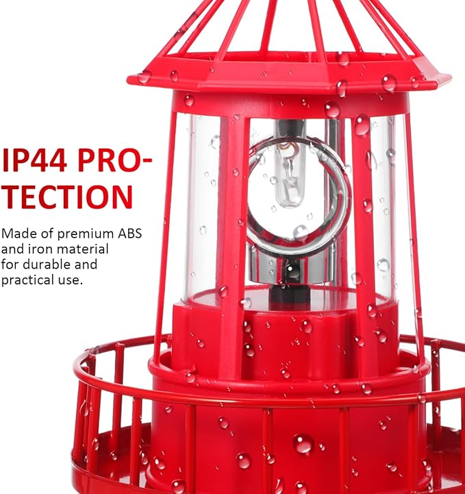 DOITOOL LED Solar Powered Rotating Lighthouse Outdoor Courtyard Solar Hanging Lamp Lawn Lantern for Patio Fence Garden Yard Decorations (Red)