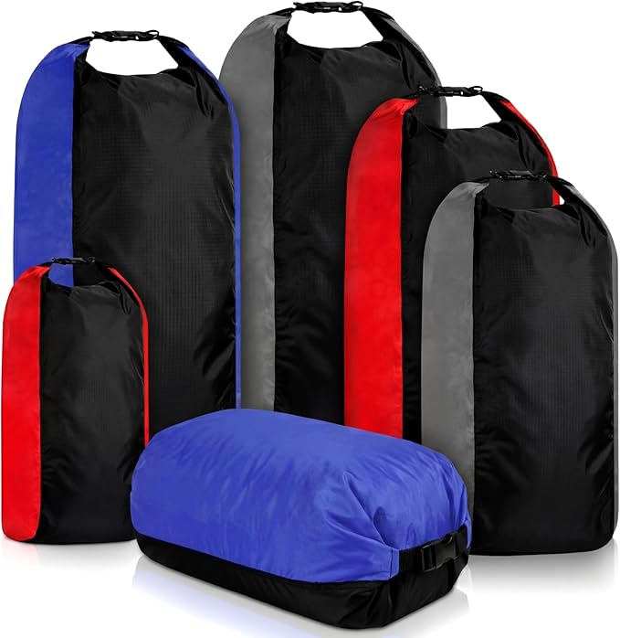 Soulchen 6 Pack Dry Bag Waterproof Compression Dry Sack Color-blocked 3l /5l /10l /15l /20l /35l Sleeping Bags Protect Gear for Outdoor Kayaking Backpacking Boating Fishing Swimming and Camping