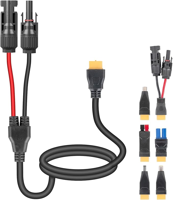 6-in-1 Solar Panel Connector Cable Kit 14AWG Heavy-Duty Weatherproof Extension Multi Output DC5521/7909/8020/XT60 for Portable Power Station RV Camping Generator(3FT)