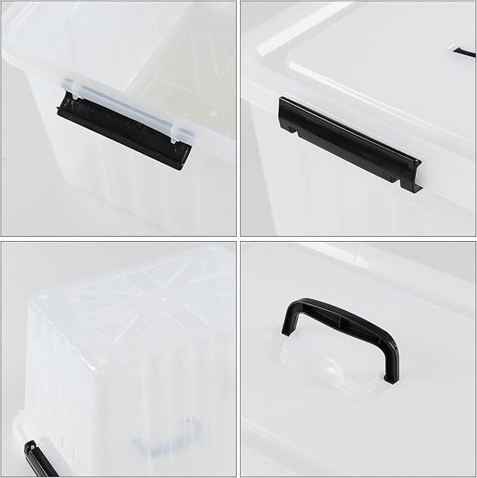 Set of 4 Storage Bins with Latch Lids Clear Plastic Storage Box with Handle 18 L