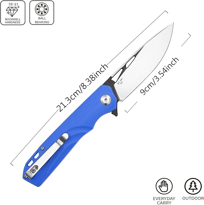 Sitivien ST141 Folding KnifeD2 Steel Blade G10 Handle Pocket Knife EDC Tool Knife for Survival Hiking Camping Fishing(Blue)