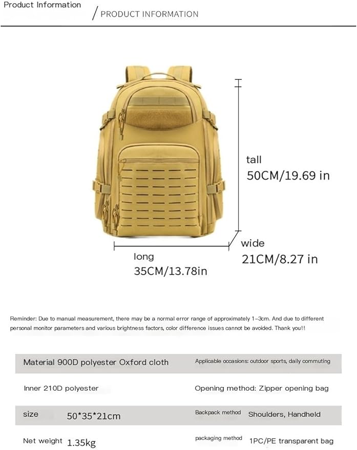 35L Tactical Backpack Ventilated Hiking Pack with Laptop Compartment Outdoor(Black)