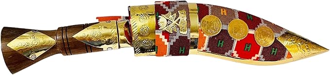 Gurkha Kukri for Decoration With Hand Woven Dhaka Sheath &amp Wooden Stand Décor Gift &amp Home Decoration - Handmade In Nepal