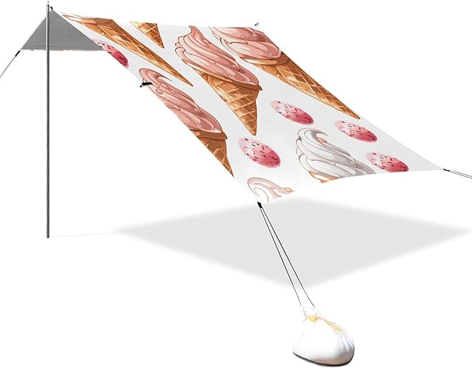 ALAZA Cartoon Ice Cream Cones Pattern Beach Tent Sun Shelter Portable Canopy Sunshade for Outdoor Camping Picnics Backyard Fun 10x9 ft