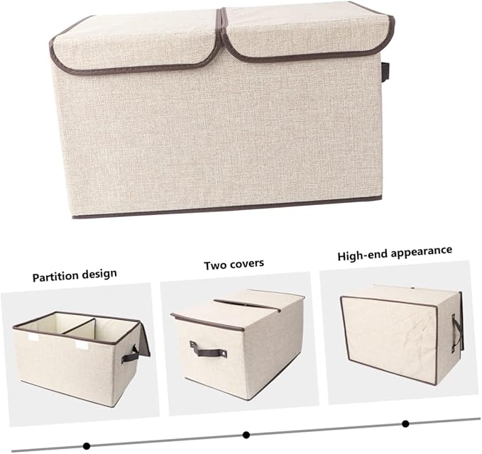 Double Lid Collapsible Storage Bin Lidded Storage Bins with Handles Woven Basket Organizer for Home