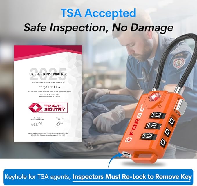 TSA Approved Cable Luggage Locks Re-settable Combination with Alloy Body Orange 4 Locks.
