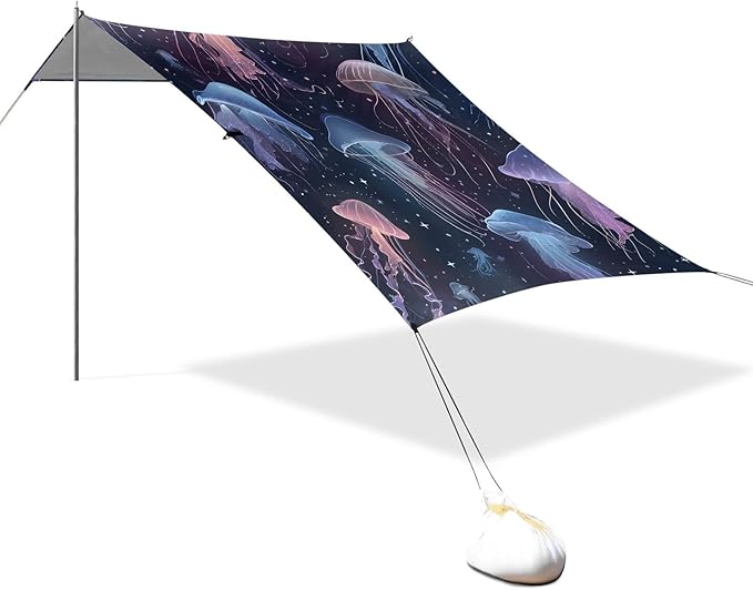 ALAZA Beautiful Jellyfish Pattern Beach Tent Sun Shelter Portable Canopy Sunshade for Outdoor Camping Picnics Backyard Fun 10x9 ft