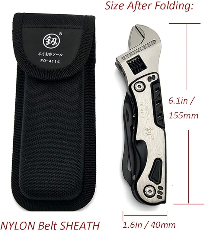 15-in-1 Adjustable Crescent Wrench MultiTool includes Saw Flat &amp Phillip Screwdriver Bits Hex Wrenches LED Light in the handle and Bonus High Density Nylon Pouch