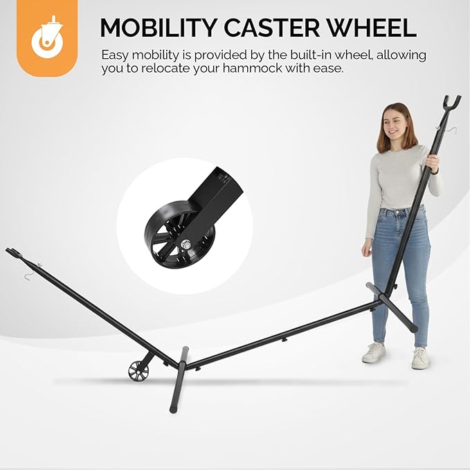 ONCLOUD Upgraded Reinforced 9 FT Hammock Stand Only Easy to Remove w/Wheel Heavy Duty Hammock Stand with Carrying Case Universal Hammock Stand for Outsides Yard (Black w/Wheel)