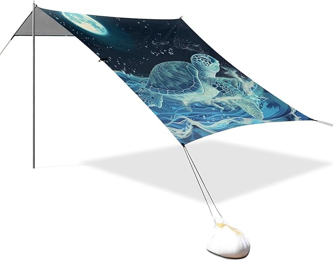 ALAZA Moon Turtle Water Beach Tent Sun Shelter Portable Canopy Sunshade for Outdoor Camping Picnics Backyard Fun 10x9 ft