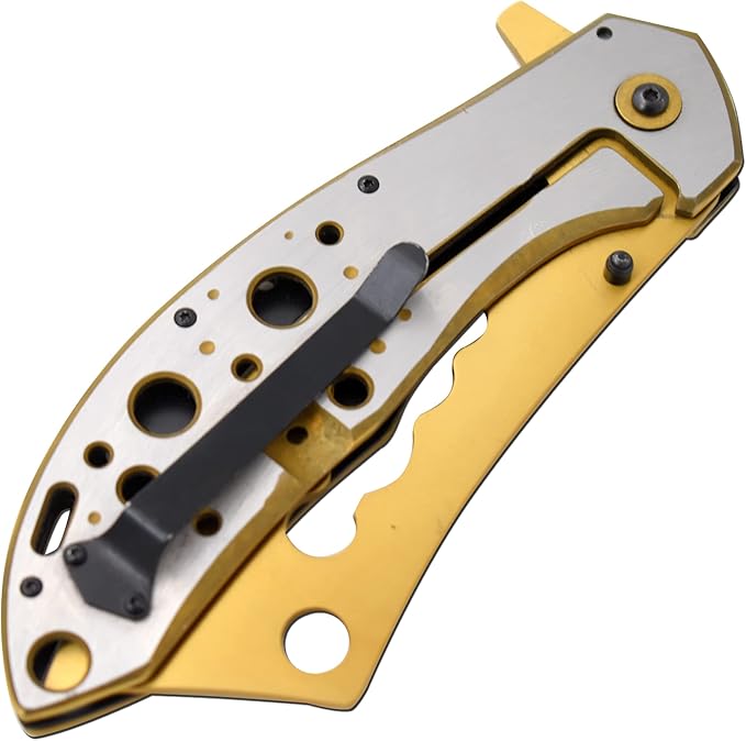 Snake Eye Tactical 12 Jumbo Huge Heavy Duty Ultra Smooth One Hand Opening Folding Pocket Knife Limited Edition Collectors Knife - Ideal for Recreational Work Hiking Camping (Gold)