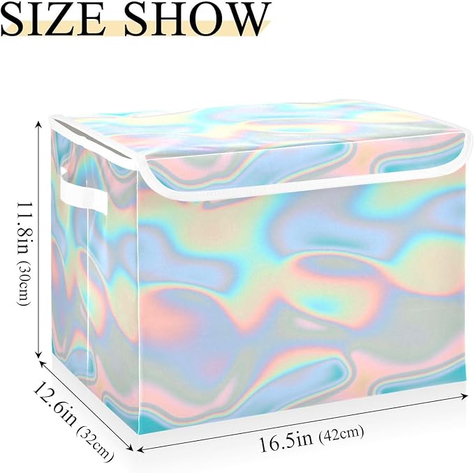 Blue Gradient Wavy Storage Box with Lid Collapsible Fabric Storage Quart Storage Containers for Dorm Room Office Basket