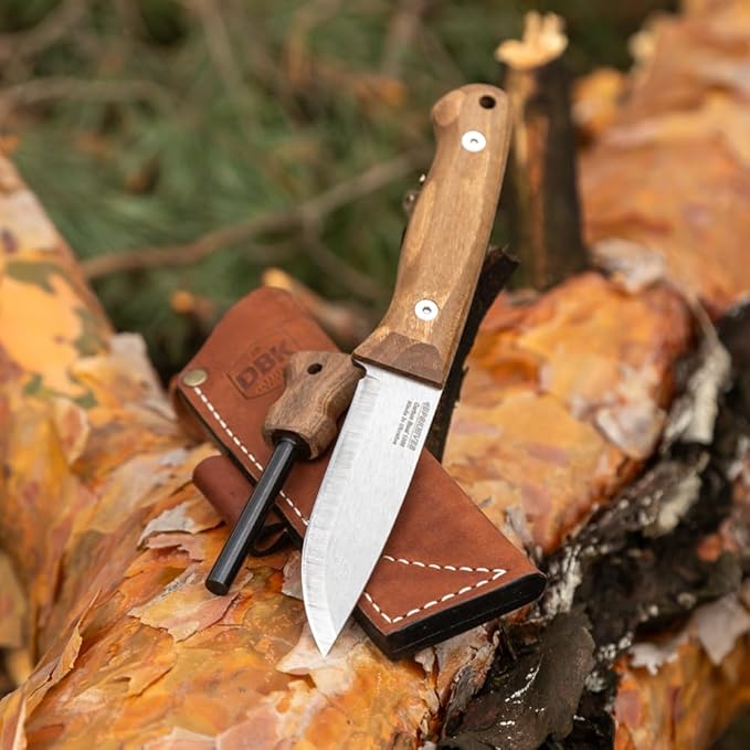 BPSKNIVES Bushmate 2.0 Designed by DBK - Bushcraft Knife - Fixed-Blade Carbon Steel Knife with Leather Sheath &amp Firestarter - Outdoor Full Tang Camping Survival Knives