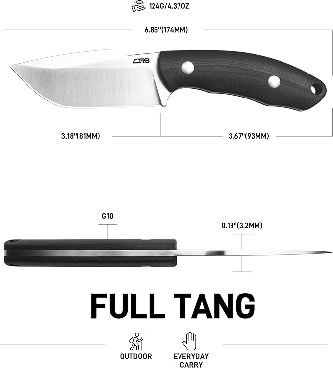 CJRB Mutt Fixed Blade Knife with Sheath 3.18 AR-RPM9 Steel Blade EDC Fixed Blade Camping Knife with G10 Handle Small Bushcraft Survival Hunting Knives for Men Women J1958 Black