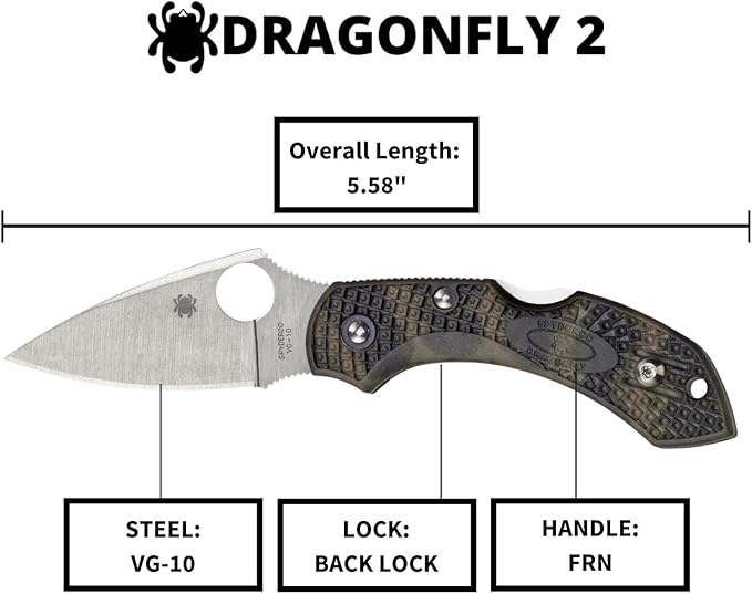 Spyderco Dragonfly 2 Lightweight Folding Pocket Knife with 2.2 VG-10 Steel Blade and FRN Handle - EDC Knife for Men and Women Perfect for Hunting Tactical Camping - PlainEdge - C28ZFPGR2