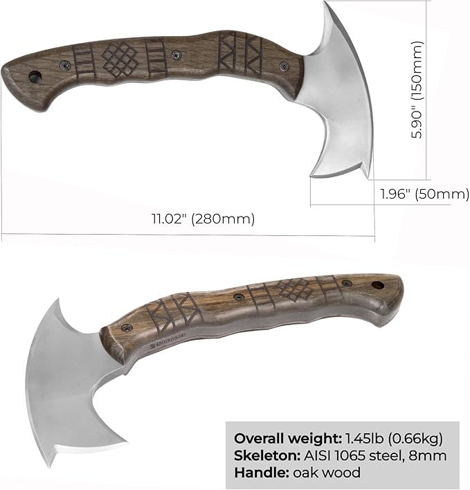 AncientSmithy Compact Tactical Tomahawk 11 Full Tang Camping Axe with Sheath Small Survival Hatchet Bushcraft Tomahawks for Outdoor with Spike