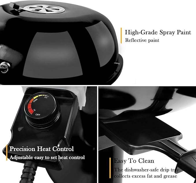 Techwood 1600W Indoor Outdoor Electric Grill Electric BBQ Grill Portable Removable Stand Grill Black