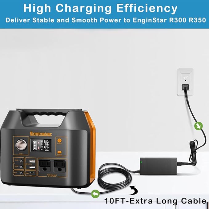 19V 65W AC Adapter Charger for EnginStar R300 R350 Powkey R350 ENOFLO G300 DaranEner NEO300 Portable Power Station 300W/296Wh 350W/296Wh Battery Bank Solar Generator Power Supply Cord