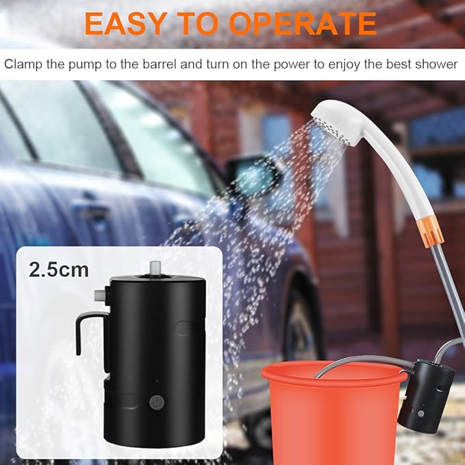 Portable Outdoor Shower 2 Flow Mode 4400mAh Battery Powered Shower Pump for Hiking/Backpacking Travel Beach Pet Flowering IPX7 Waterproof &ampUSB Rechargeable Camping Shower with 3 LED Lights…