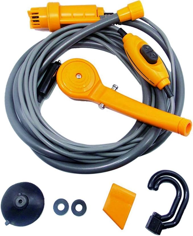 Fdit Portable Outdoor Shower Camping Shower Car Shower with Adjustable Water Volume 12V DC for Pet Vegetable Washing Car Washing