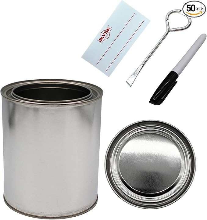 Empty Paint Cans with Lids – Quart/32 oz Unlined Containers for Paint Solvents Crafts &amp DIY Can opener Marker and Labels included 50 Pack