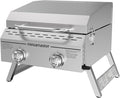 Megamaster 2-Burner Stainless Steel Portable Gas Grill with Built-In Lid 16000 BTUs Foldable Legs Small Propane Grill for Outdoor Cooking Camping Tailgating Patios and More - 820-0033M