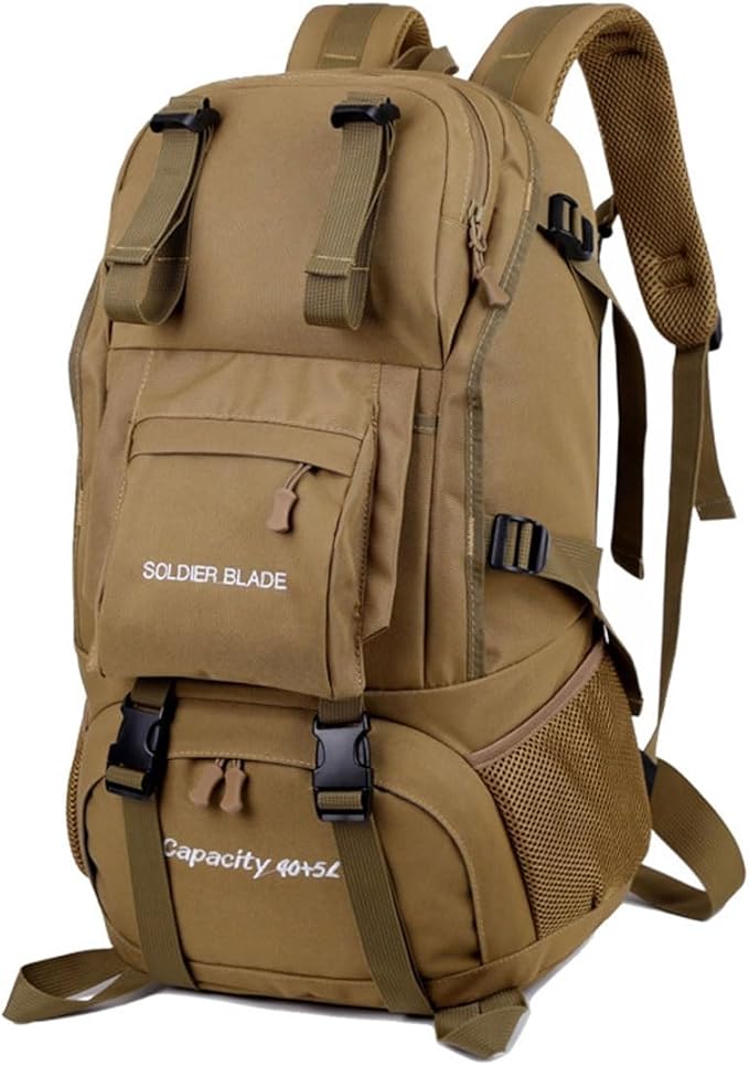 LINGYUE 45L Hiking Backpack Bagpack Waterpoof Outdoor Travel Daypack With 14 Laptop Compartment For Camping Trekking Climbing(Khaki)