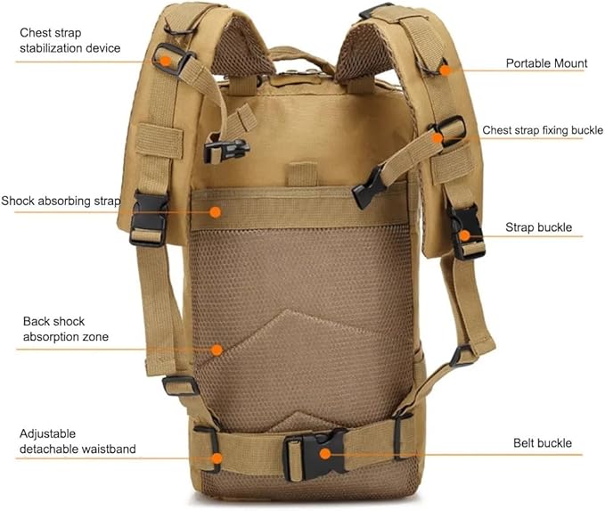 ZUC Classic Tactical Backpack Travel Sports Camouflage Bag Outdoor Climbing Hunting Backpack Fishing Hiking Nylon 3P Pack Bag(A)