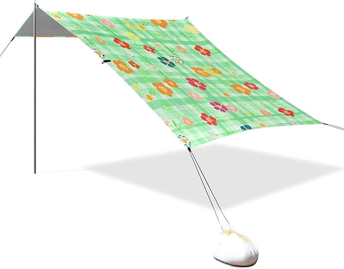 Beach Canopy with Windproof Ropes &amp Sandbags Beach Tent Sun Shade Sun Shelter for Camping Trips Fishing Backyard Fun or Picnics Flowers