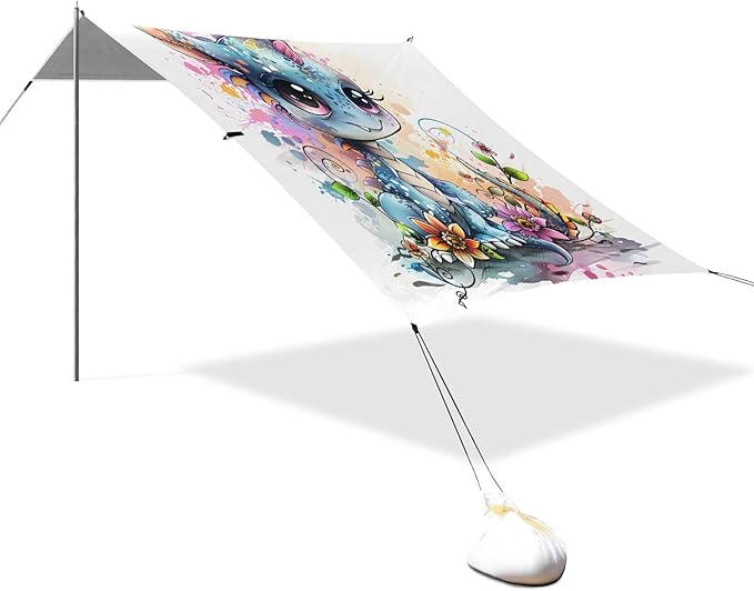 ALAZA Cute Dragon Baby Art Beach Tent Sun Shelter UPF50+ Protection Beach Shade Canopy w/ 4 Sandbags for Outdoor Camping Fishing Backyard Fun Picnic 10x9 ft