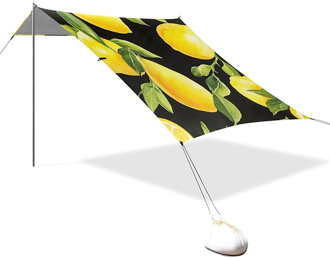 ALAZA Lemon Pattern on Black Beach Tent Sun Shelter Portable Canopy Sunshade for Outdoor Camping Picnics Backyard Fun 10x9 ft