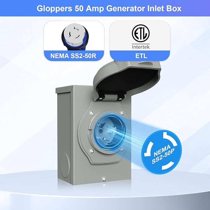 50 Amp Generator Inlet Box Pre-Drilled NEMA SS2-50P 30A 125V/250V Generator Power Inlet Box for 3 Prong Generator Cord ETL Listed Waterproof Dust Proof for Outdoor Use