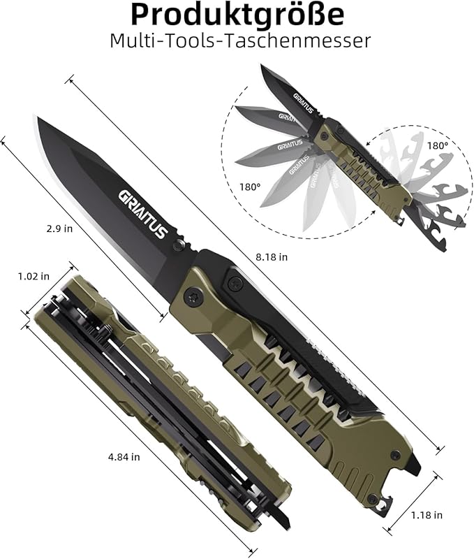 Multitool Knife 17 in 1 Pocket Knife with Screwdriver Fire Starter Sticks Bottle Opener Saw Whistle Nylon Sheath EDC Gear for Survival Camping Hiking Outdoor Gifts for Dad - Desert Gray