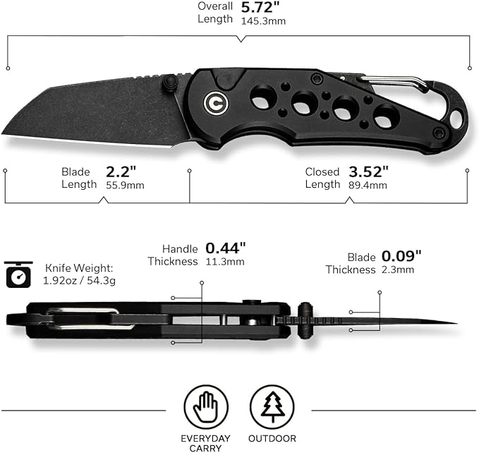 CIVIVI Pragma Folding Knife Pocket Knife Multitool with EDC Carabiner Bottle Opener 2.2 Nitro-V Blade Aluminum Handle Ideal Gift for Men Women C23062B-1 (Black)