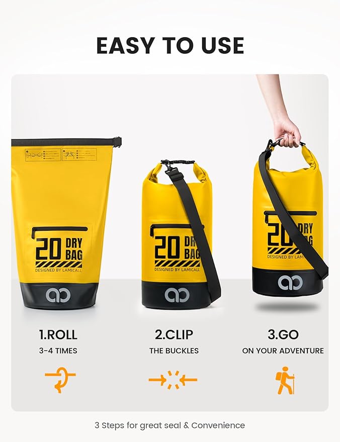 Lamicall 20L &amp 30L Dry Bag Waterproof Backpack - [Zippered Pocket] Roll Top Waterproof Bag Navy Blue &amp Lemon Yellow