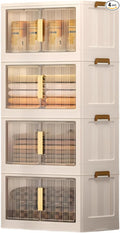 Storage Bins with Lids 4 Tier 340 QT Stackable Plastic Storage Bins Foldable Storages Boxes with Magnetic Doors and Wheels for Clothes Snacks Books Folding Containers for Home Office
