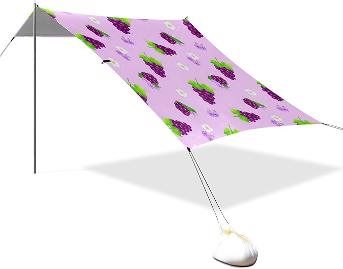 xigua Grape Beach Tent Sun Shelter with Carrying Bag - Silver Coated Oxford Fabric Beach Canopy for Beach Camping Fishing - Includes Windproof Ropes Sandbags &amp Stakes