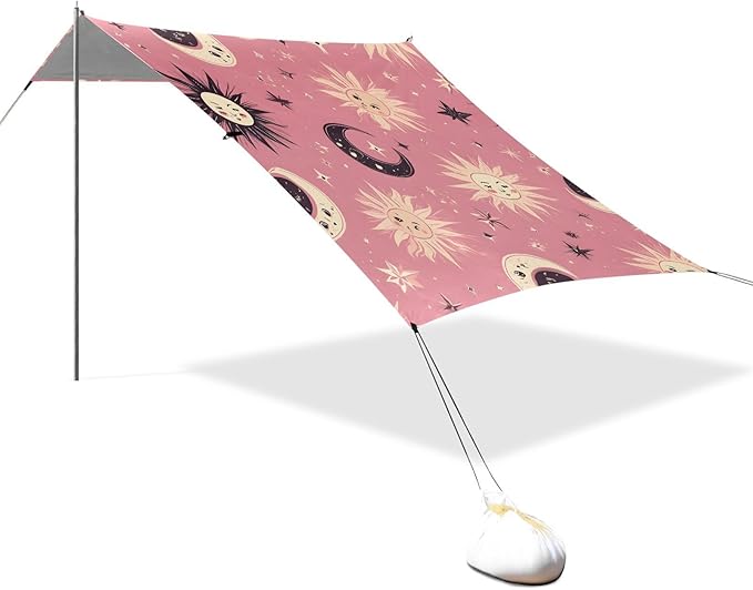 ALAZA Moon Sun Stars Alchemy Beach Tent Sun Shelter UPF50+ Protection Beach Shade Canopy w/ 4 Sandbags for Outdoor Camping Fishing Backyard Fun Picnic 10x9 ft