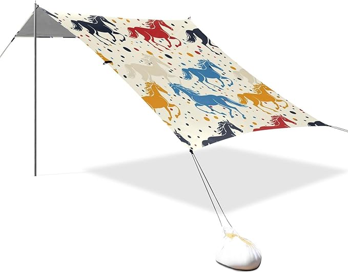 ALAZA Horses Pattern and Polka Dots Beach Tent Sun Shelter Portable Canopy Sunshade for Outdoor Camping Picnics Backyard Fun 10x9 ft