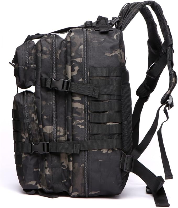 50L Sturdy Nylon Waterproof Fishing Hunting Backpack Outdoor Military Rucksacks Tactical Sports Camping Hiking (Camo black)