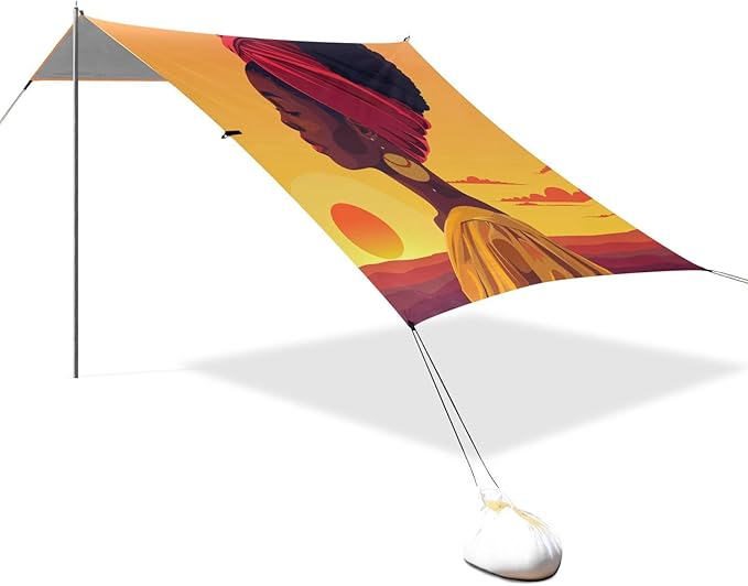 ALAZA Beautiful African Woman Sunset Beach Tent Sun Shelter Portable Canopy Sunshade for Outdoor Camping Picnics Backyard Fun 10x9 ft