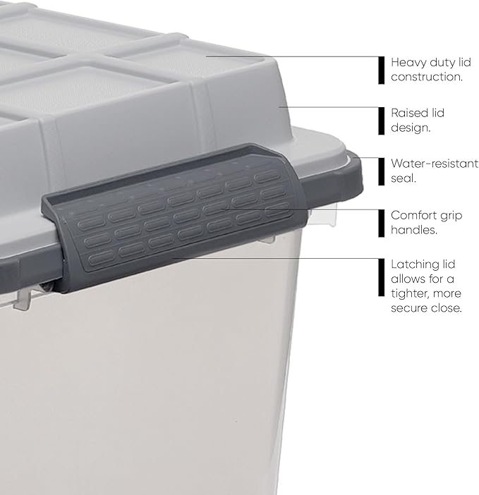 Curver Set of 2 Medium Latch PRO 29QT Heavy Duty Water Resistant Plastic Organization and Storage Box with Extra Capacity Latching Lid Transparent Grey
