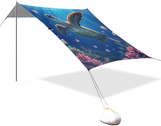 ALAZA Turtle Jellyfish Beach Tent Sun Shelter Portable Canopy Sunshade for Outdoor Camping Picnics Backyard Fun 10x9 ft