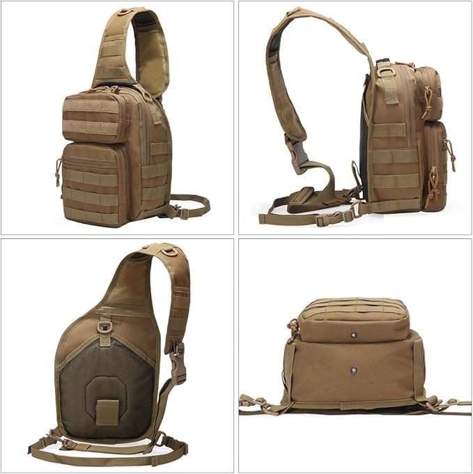 Tactical Sling Bag Backpack Military Rover Shoulder Sling Pack Molle EDC Small Crossbody Chest Pack (Mud Color)