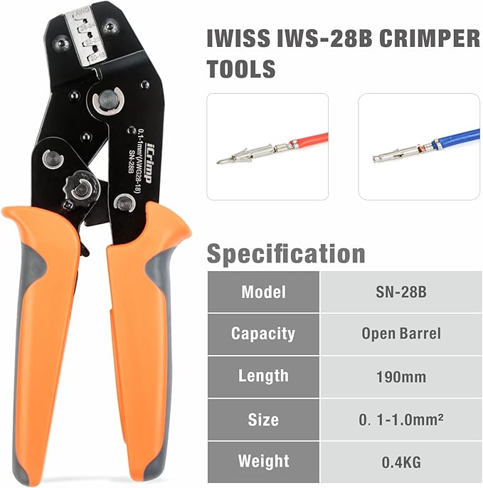 iCrimp SN-28B Dupont Crimping Tool for 3.96mm 2.54mm 2.5mm Pitch Dupont JST XH VH Connectors AWG 18 to 28