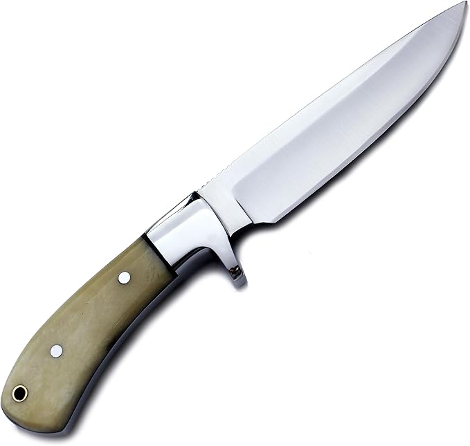 GCS Handmade Camel Bone Handle D2 Tool Steel Tactical Hunting Knife with leather sheath Full tang blade designed for Hunting &amp EDC GCS 141