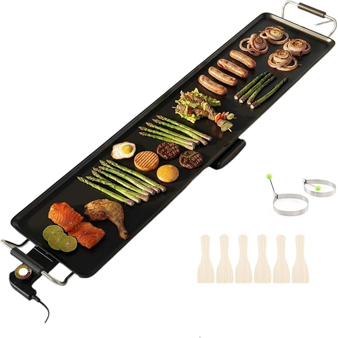 Costzon 35.5 Electric Griddle 1400W Nonstick Extra Large Griddle Long Table Top Grill w/5-Level Temp &amp Drip Tray Indoor Outdoor Cooking Plates Teppanyaki Grill for Pancake BBQ Camping Gather