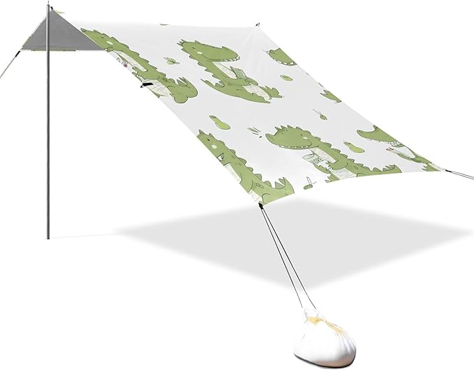 ALAZA Cartoon Crocodile Beach Tent Sun Shelter UPF50+ Protection Beach Shade Canopy w/ 4 Sandbags for Outdoor Camping Fishing Backyard Fun Picnic 10x9 ft